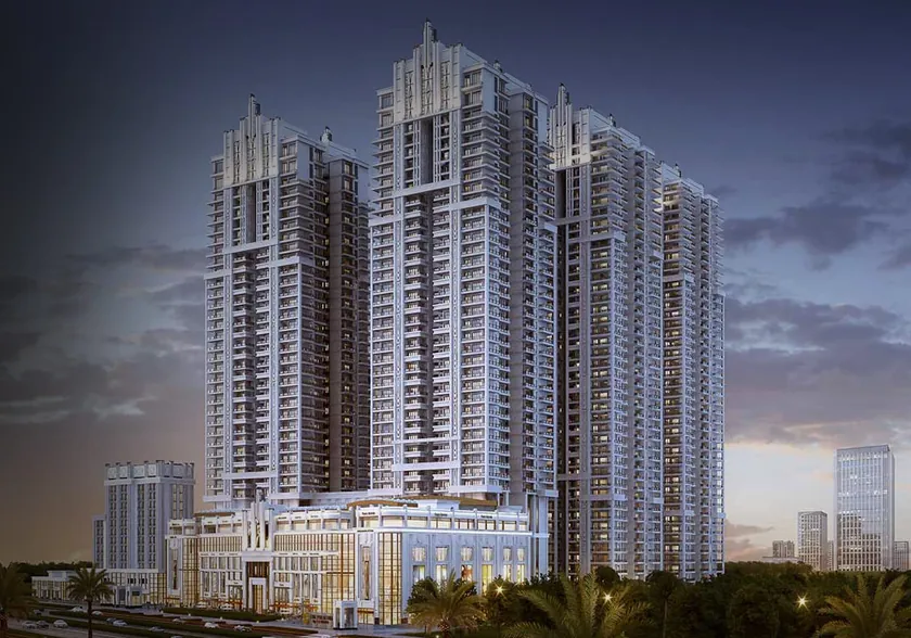 The Palatial towers by Hero Homes at dusk